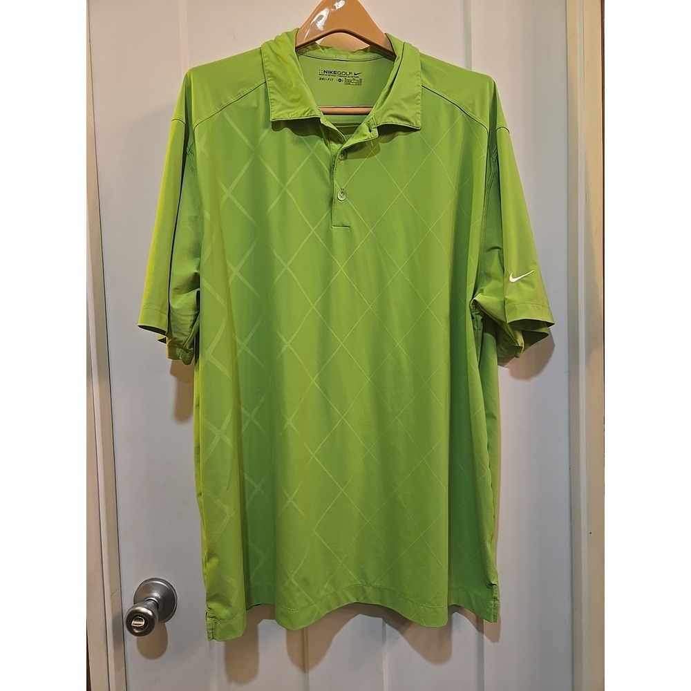 NIKE Golf Men's Lime Green Short Sleeve Polo Shirt Diamond Pattern Size XL EUC